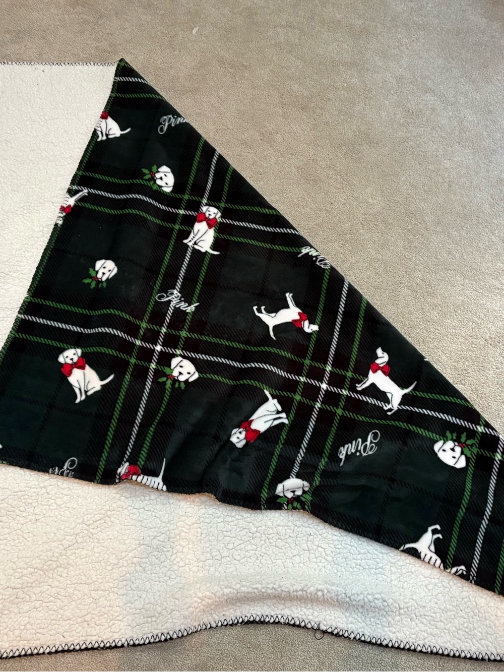Victoria's Secret Plaid Dog Blanket with White Puppy Motif. So soft!